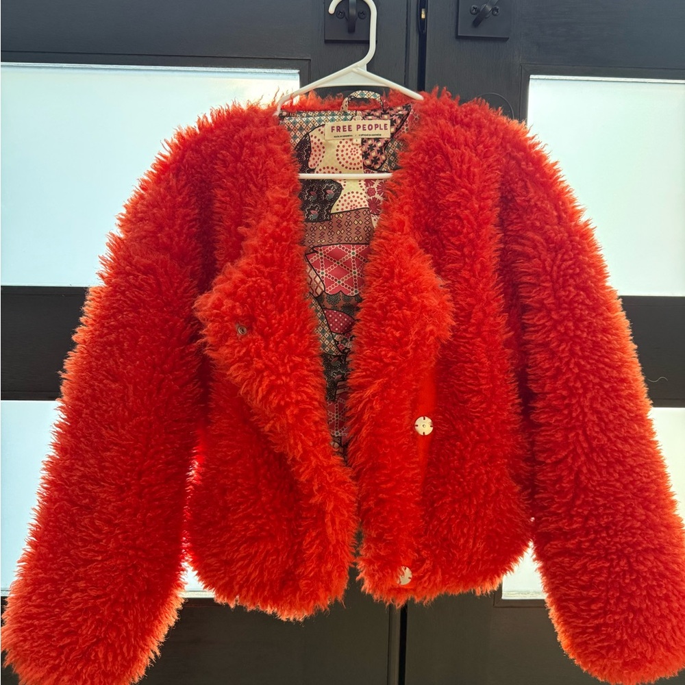 Free People Red/Orange Faux Fur Jacket